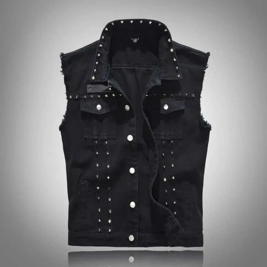 2025 Mannen Mouwloos Jeans Vest Zwart Denim Vest Voor Mannen Casual Cowboy Paard Clip Cowboy Vest Mode Cowboy tops 5XL 6XL