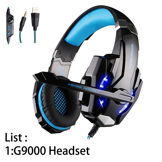 KOTION JEDER G2000 G9000 Gamer Spielen Beste Tiefe Bass Kopfhörer Stereo Headset PC Für Computer Spiel Kopfhörer Mit Mic LED lichter: G9000 Blau