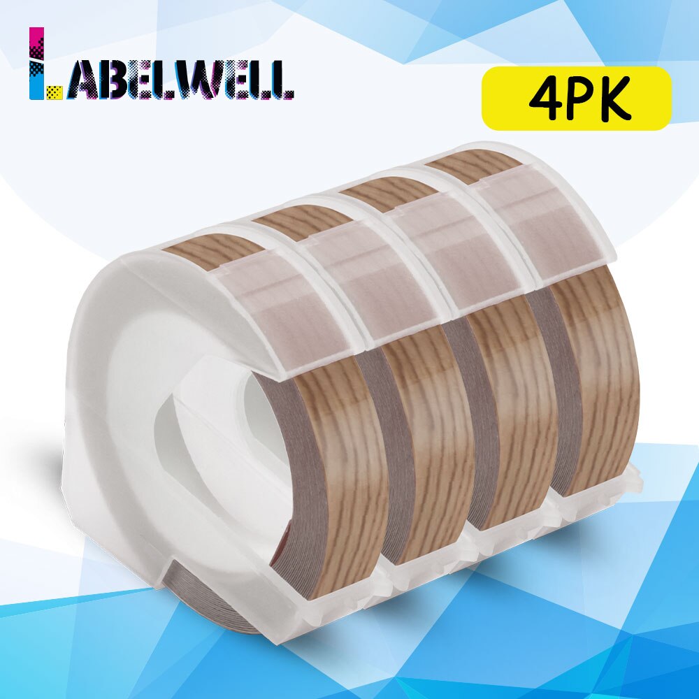 Labelwell 4PK Multicolors 3D tłoczenie taśmy dla Dymo 3D taśmy etykietowe pcv dla Dymo 1540 1610 1880 12965 Motex E101 E-202 drukarki: 4PK Wood