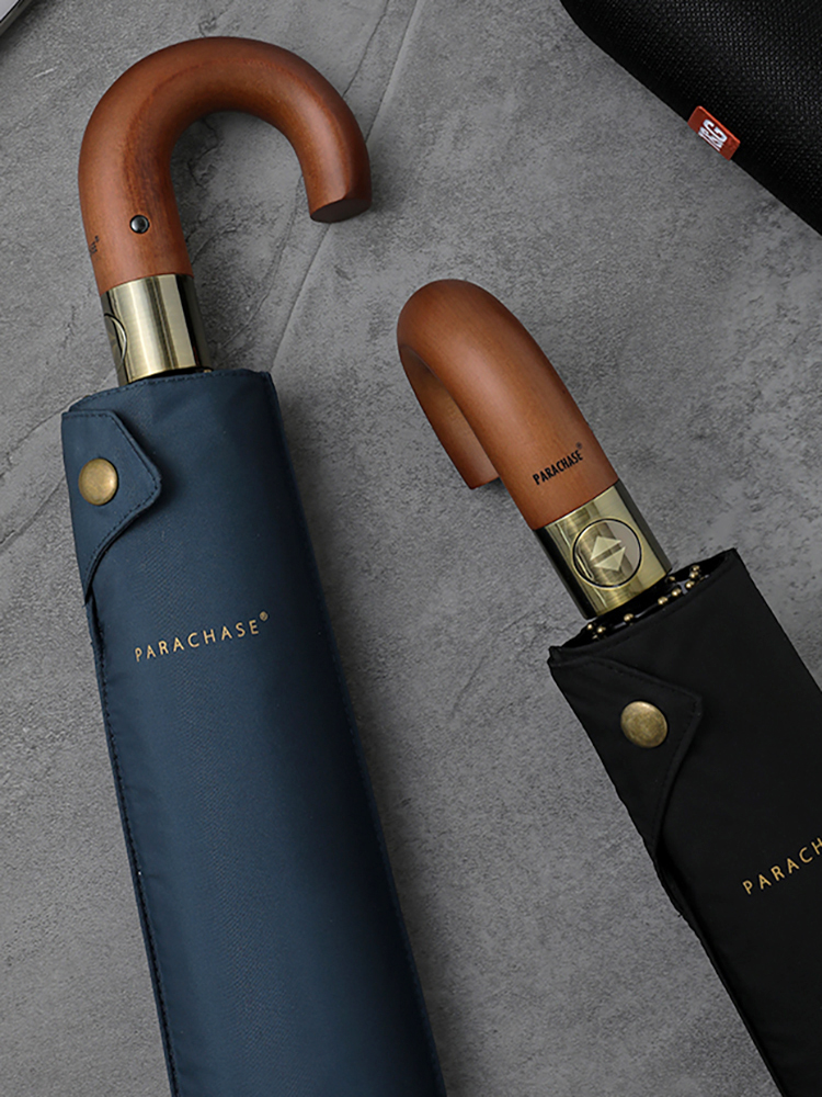 Parachase luxo guarda-chuva de madeira masculino estilo negócios dobrável guarda-chuva automático tamanho grande guarda-chuva golfe à prova vento forte 10 costelas