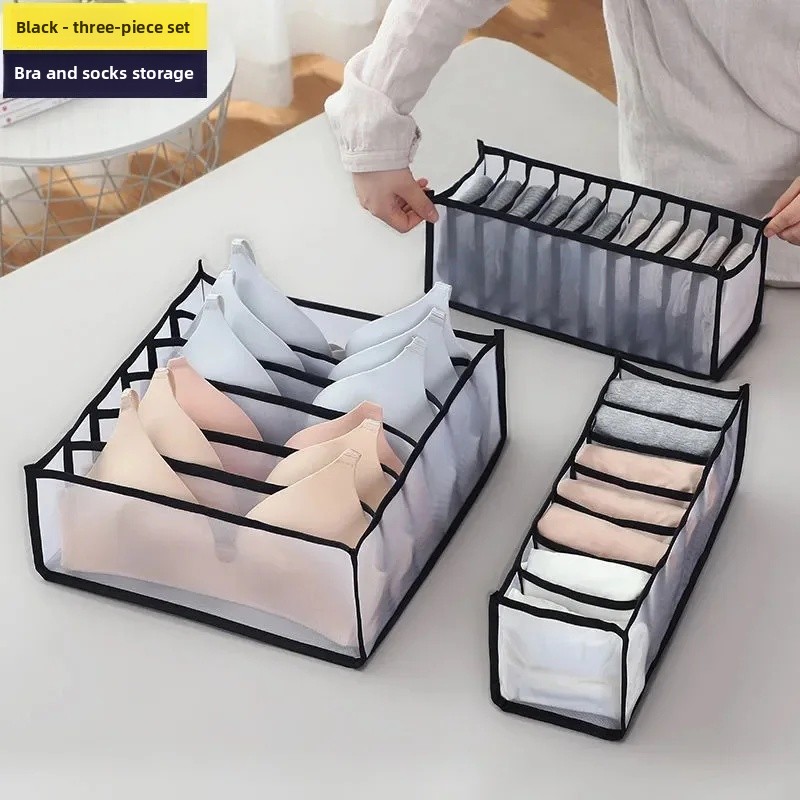 Drawers Type Underwear Socks Sorting Storage Box Women's Bra Panties Organizer Home Use Divided Compartment Cosmetic Bag: S / black