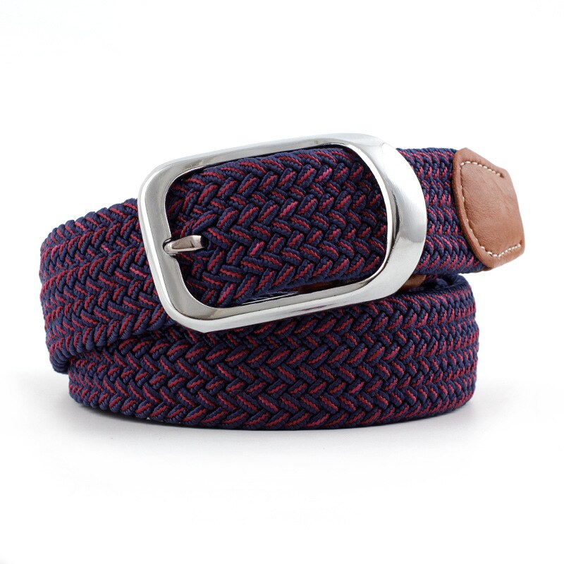 Menn kvinner elastisk belte lerret nylon tøyelig flettet belter til jeans nålspenne fargerik strikket webbing stropp rem: Marinerød