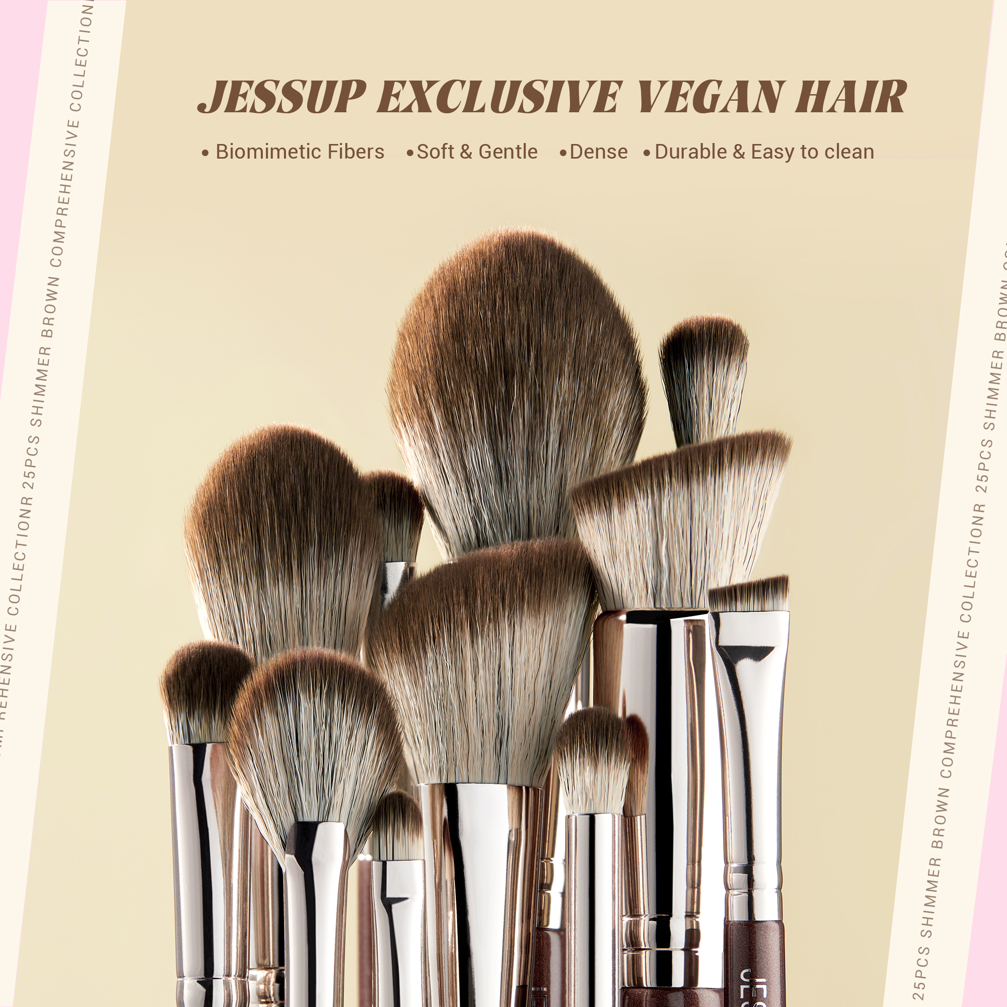 Jessup Make-up Kwasten Set 15/25 stuks Premium Synthetische Bruine Make-up Kwasten Foundation Oogschaduw Concealer Blush Eyeliner, T511