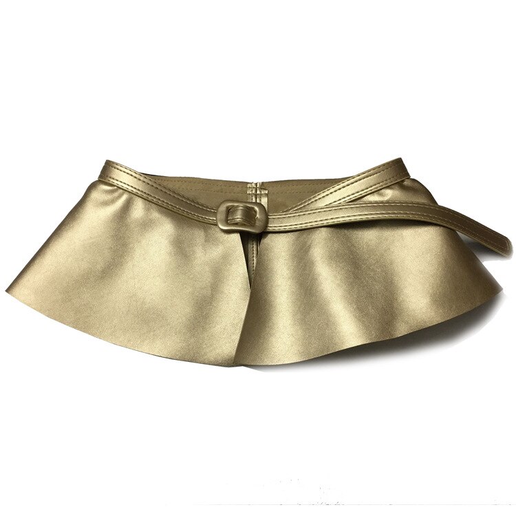 Cinturón ancho dorado para mujer, cinturones decorados de Metal, falda de cuero Pu con volantes, faja con correa para vestido: Gold