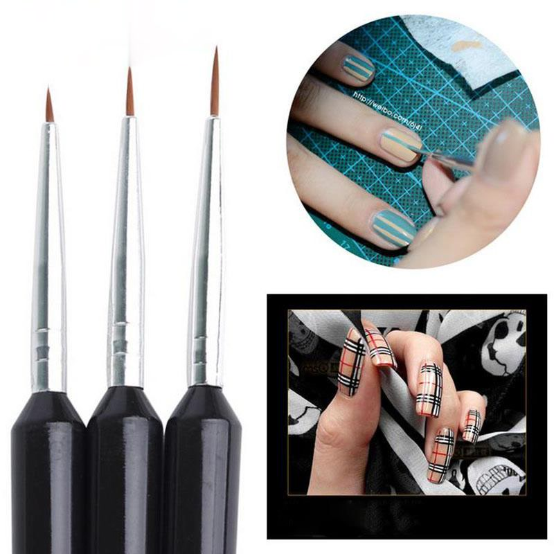 Nail Art Painting lines Pen Brushes 3pcs/set Black Ultrathin Drawing Drawing Lines Brush Pen Tools