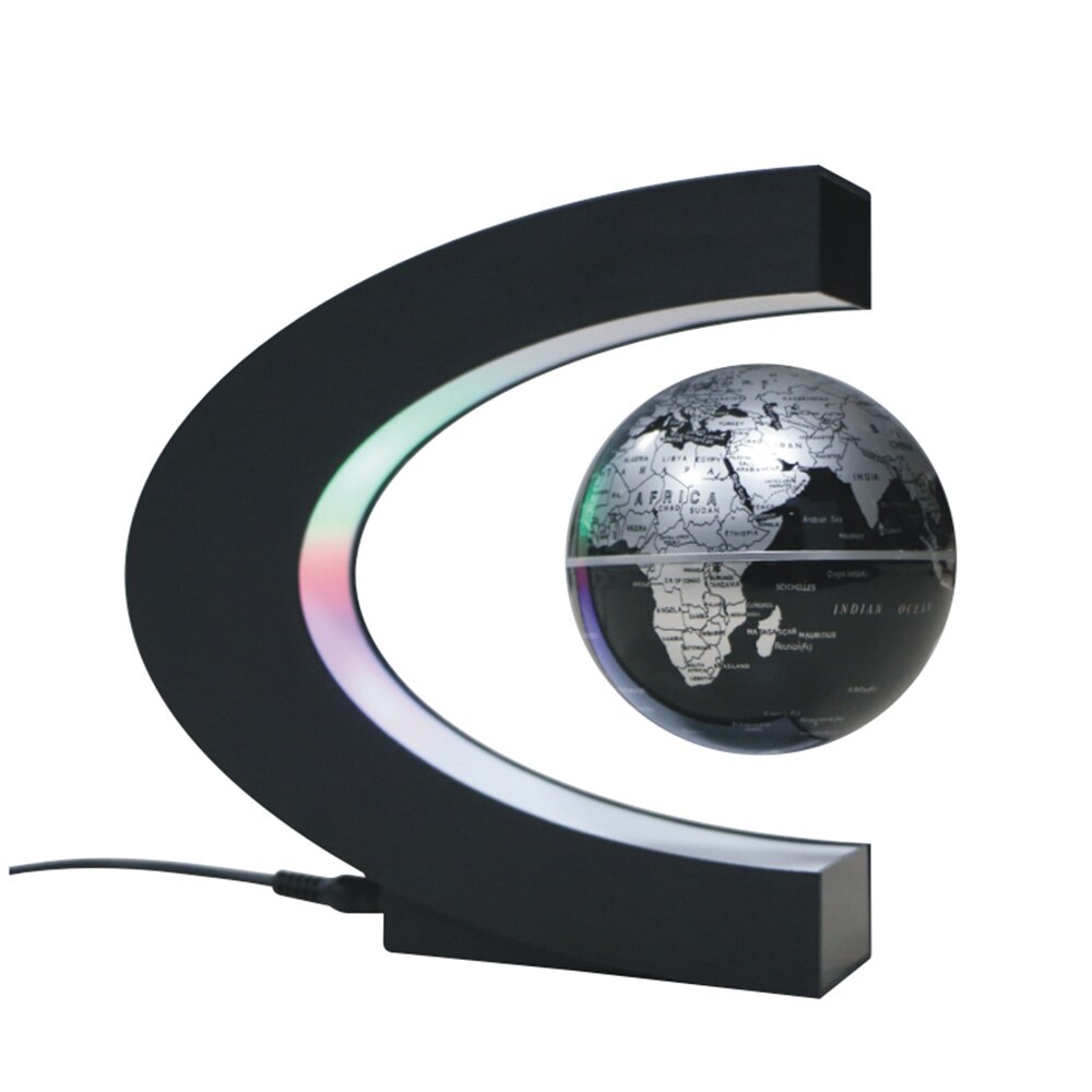 3"C Shape Magnetic Levitation Floating Globe Maglev Levitation Rotating Globe World Map for Teaching Home Office Desk Decoration