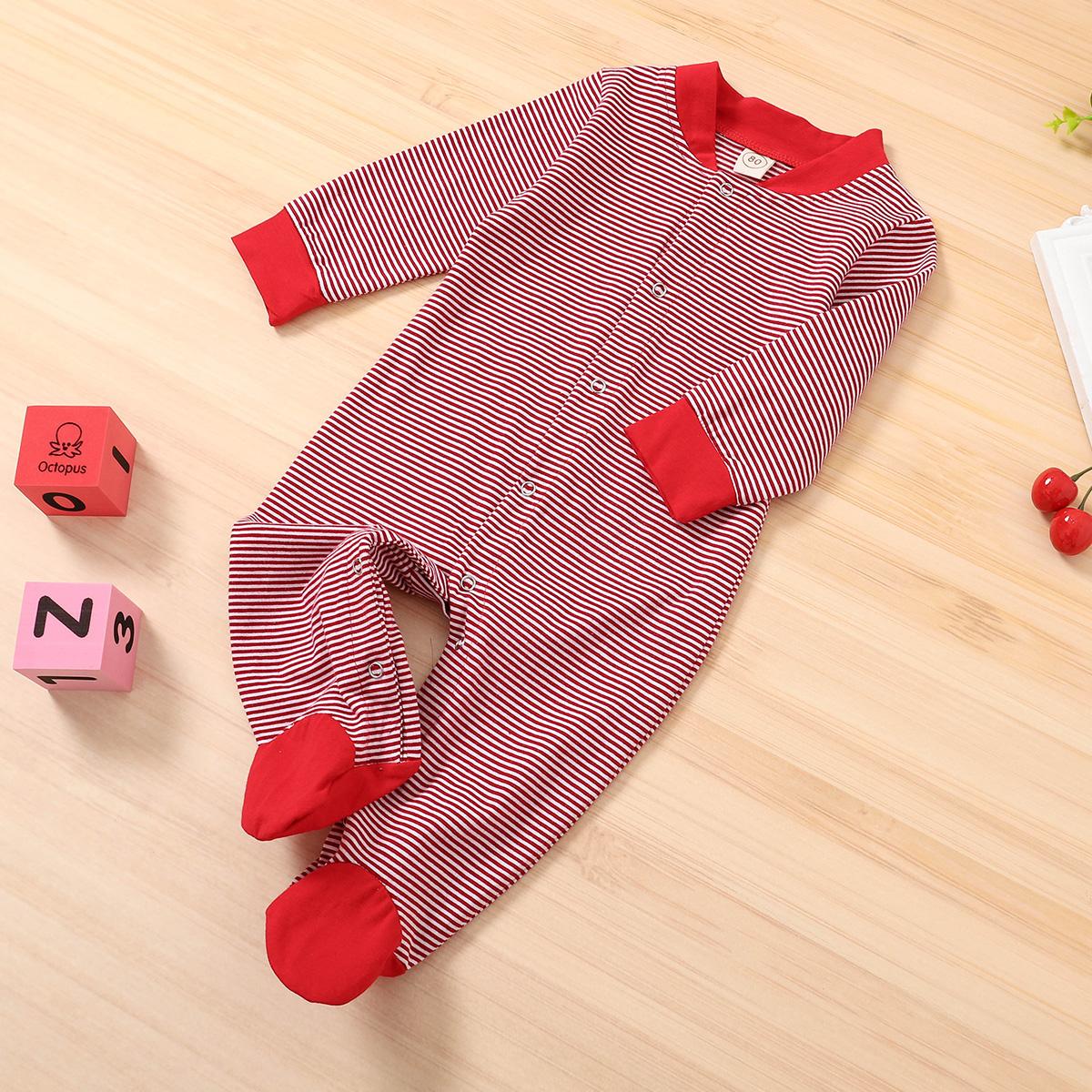 Infantile bébé garçons filles noël chaussures à manches longues combinaison automne frais noël rayure retour père noël une pièce pantalons longs