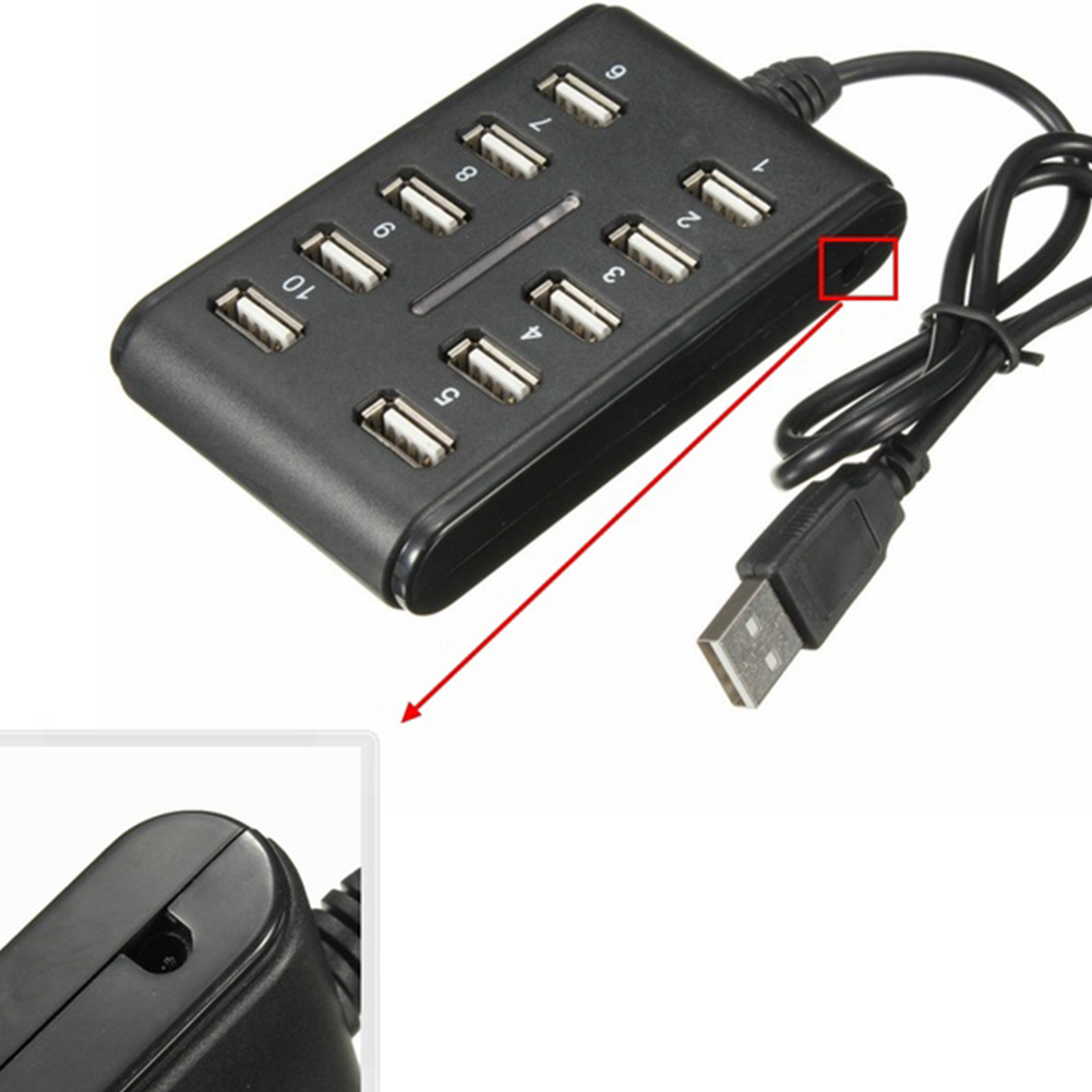 Concentrador USB 480 de alta velocidad, 2,0 Mbps, 10 puertos, multipersonal, divisor USB portátil para PC y portátil