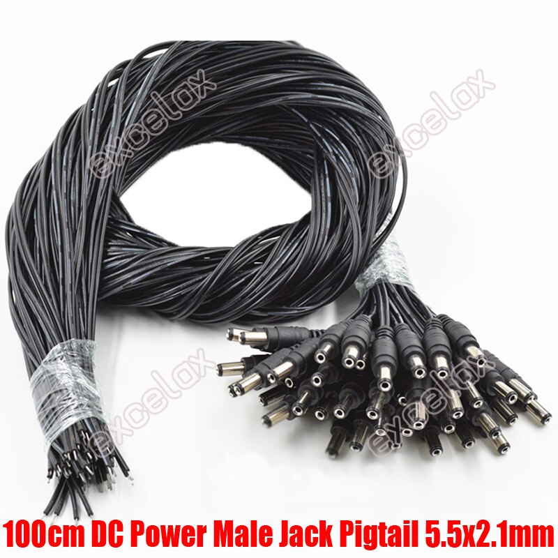 50 teile/los 100cm 5,5x2,1mm DC12V Netzteil Kabel Männlich Jack Stecker Stecker CCTV Sicherheit Kamera 1m 12V DC Energie Blei Zopf