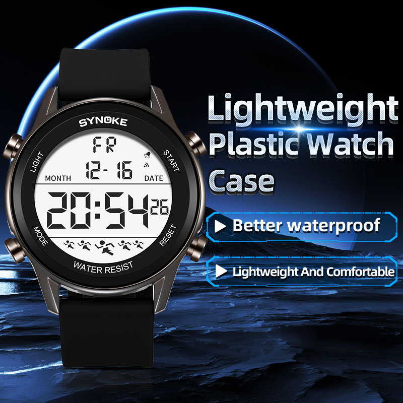 SYNOKE-Reloj de silicona para hombre, cronógrafo multifuncional, resistente al agua, pantalla grande, luminoso, LED, Digital, para deportes al aire libre
