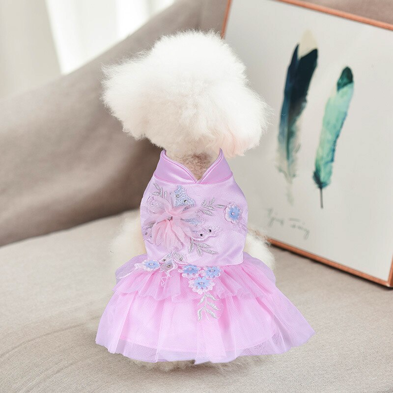 Satin Pet Clothes Princess Wedding Dog Dress for Small Dogs Summer Yorkshire Costume Tutu Skirt for Cat 10A: pink / M