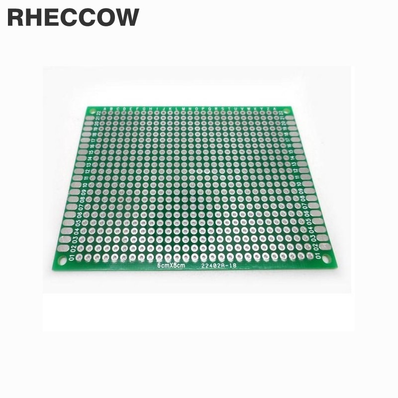 RHECCOW 20 stks/partij 6x8 cm 6*8 cm 2.54mm Glas-Epoxy FR4 Prototyping Vertinnen Plated Dubbelzijdig Universal Test Printplaat