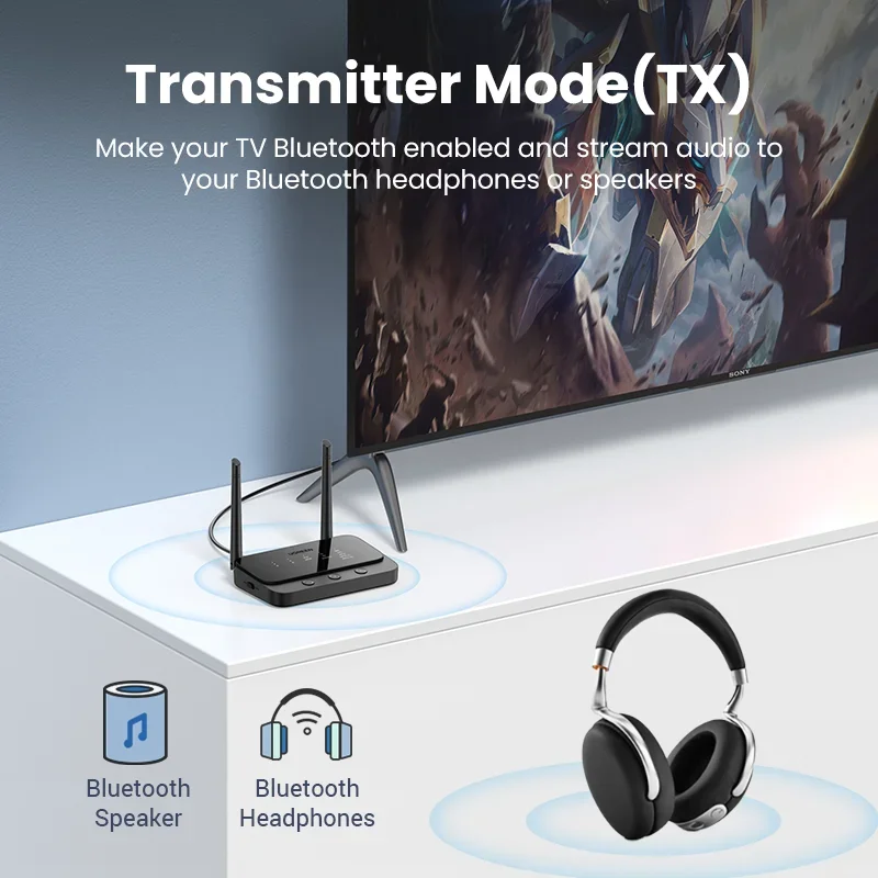 ! UGREEN 100m Long Range Bluetooth 5.0 Transmitter Receiver AptX LL AptX HD Audio Adapter Wireless Audio Dongle for TV Home
