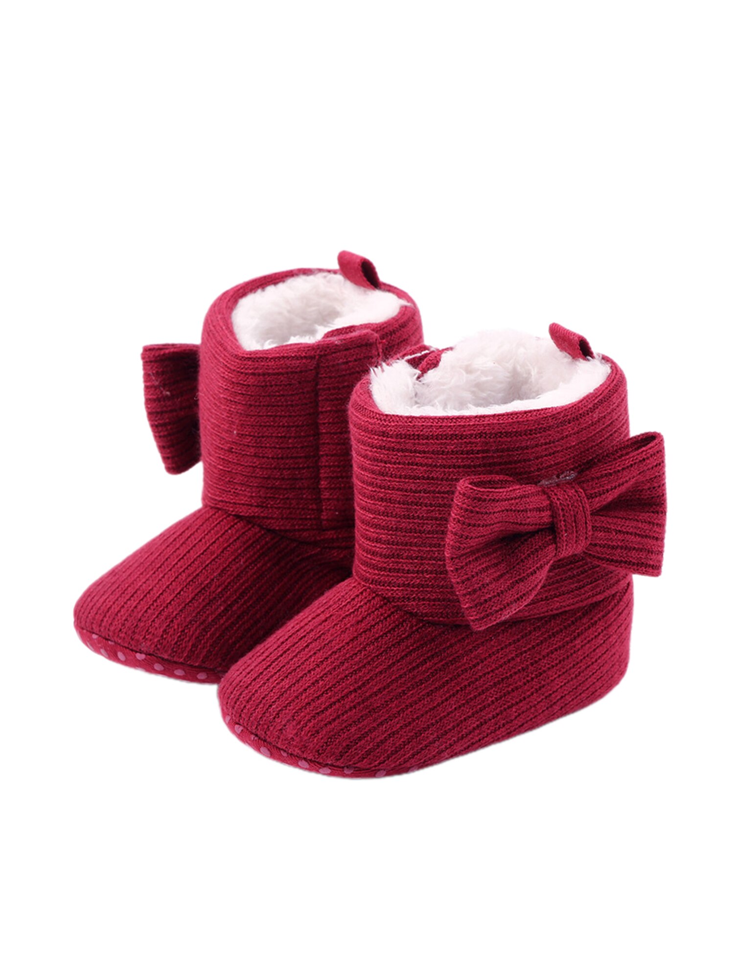 Pudcoco bebis flickor pojkar snöstövlar vinter varm solid mjuk sula halkskydd spjälsäng skor mysiga bowknot tossor