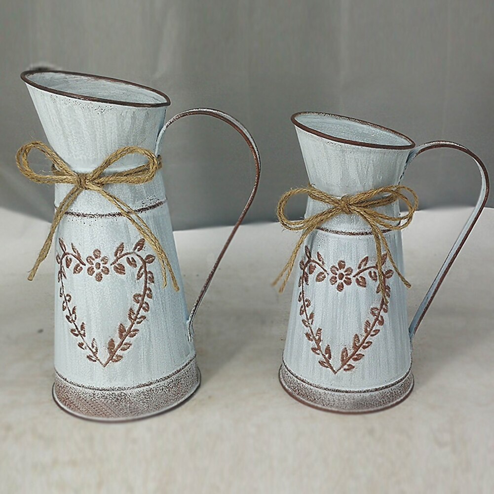 Jarrones de flores de Metal para jardín, Cubo de flores artificiales para el hogar, soporte de barril, y desgastado, jarra Vintage para artesanías