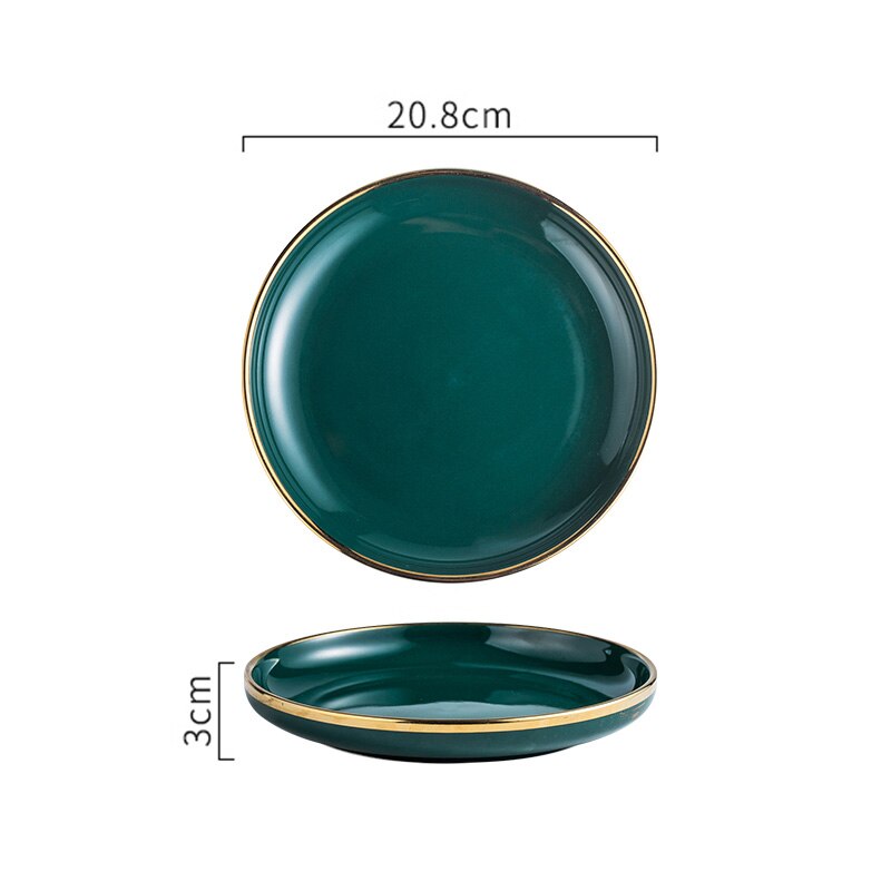 Light Luxury Gold Edge Ceramic Plate Household Steak Pasta Diner Plate Fish Dishes Dessert Bowl Kitchen Decor Tableware Sets: J-20.8x20.8x3cm