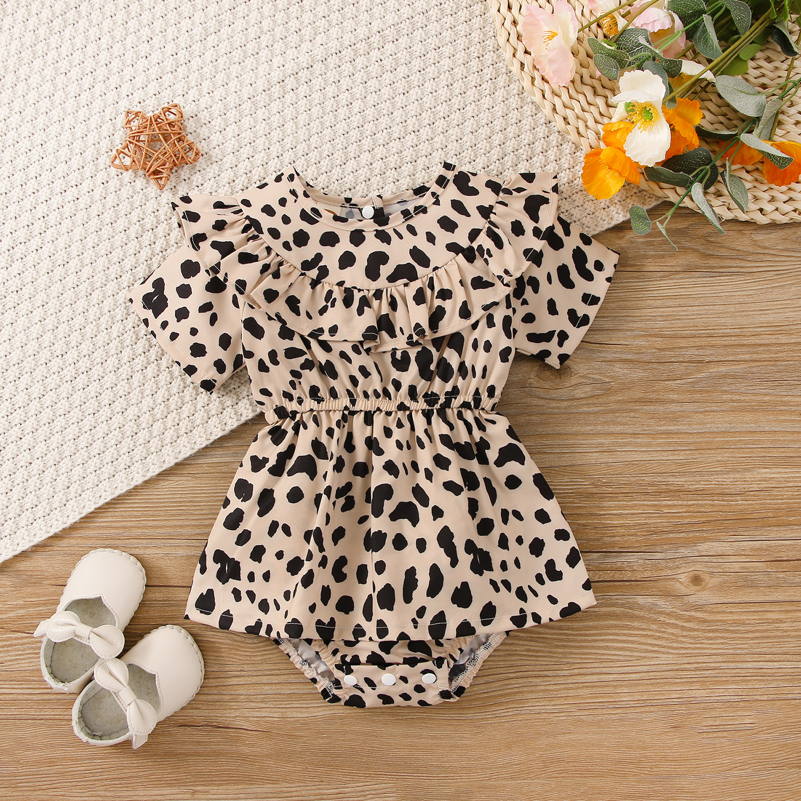 Kleinkind Baby Mädchen Kurzarm Rüschen Strampler Leopard Gedruckt Gesamt Sommer Strampler Baby Kleidung