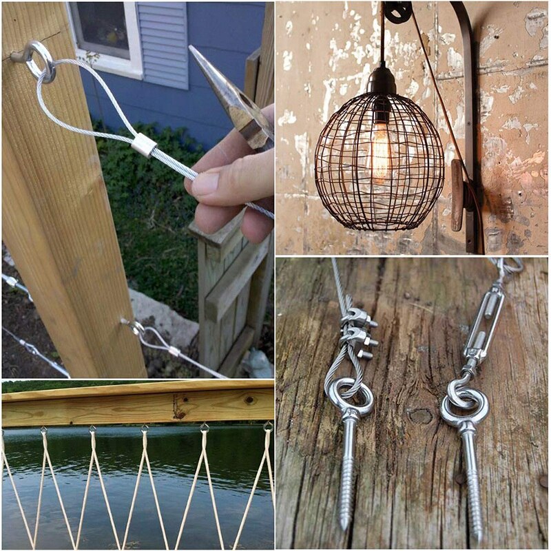 Stainless Steel Wire Rope Vinyl Coated Cable Turnbuckle Locking Device Snap Hook and Screws Outdoor Light Set
