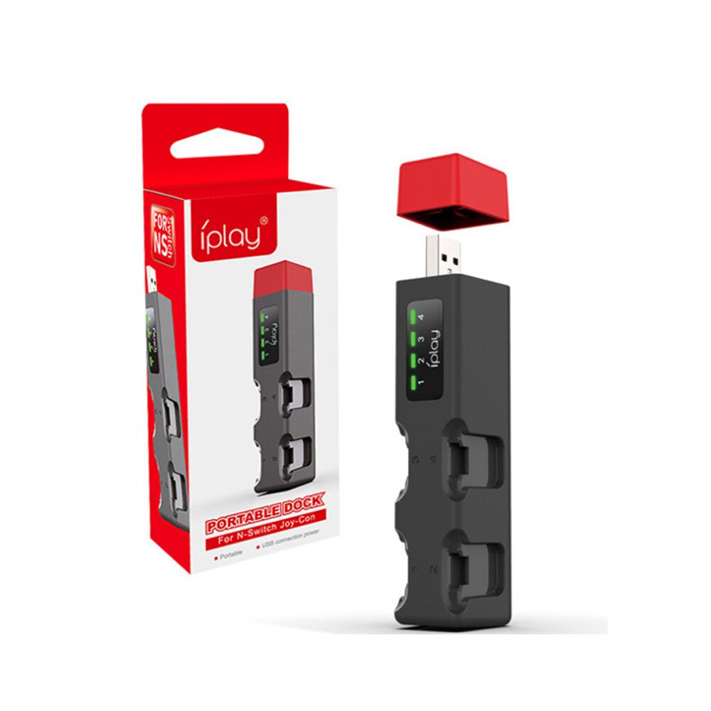 Tragbarer mini-usb-hub mit kabellosem ladegerät und vier ladestationen für nintendo switch-spielkonsolen und zubehör