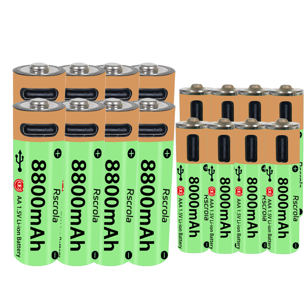 Baterías recargables AA AAA tipo C de alta capacidad, ciclo de larga duración, batería de iones de litio de 8800mAh y 8000mAh que funciona en temperatura extrema: Rosa