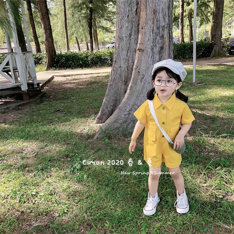 Summer Korean Style Baby Girls Jumpsuits Short Sleeve Pure Color Unisex Children Overalls Kids One-piece Pant