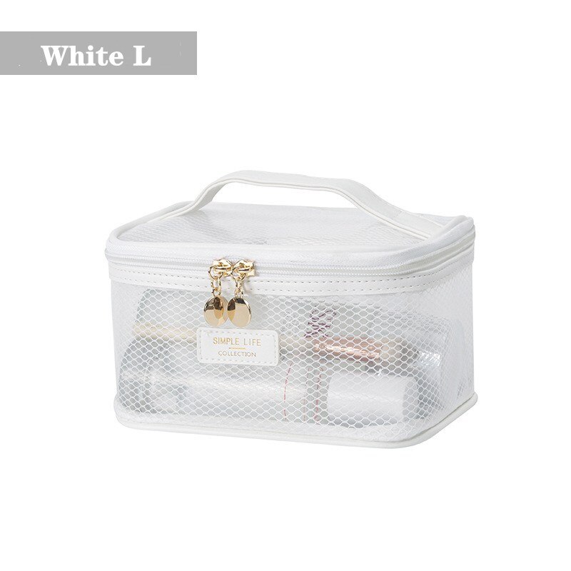 PURDORED 1 Pc Clear Mesh Women Makeup Bag impermeabile EVA Cosmetic Bag Travel Zipper borsa grande per trucco custodia per bellezza femminile: L white