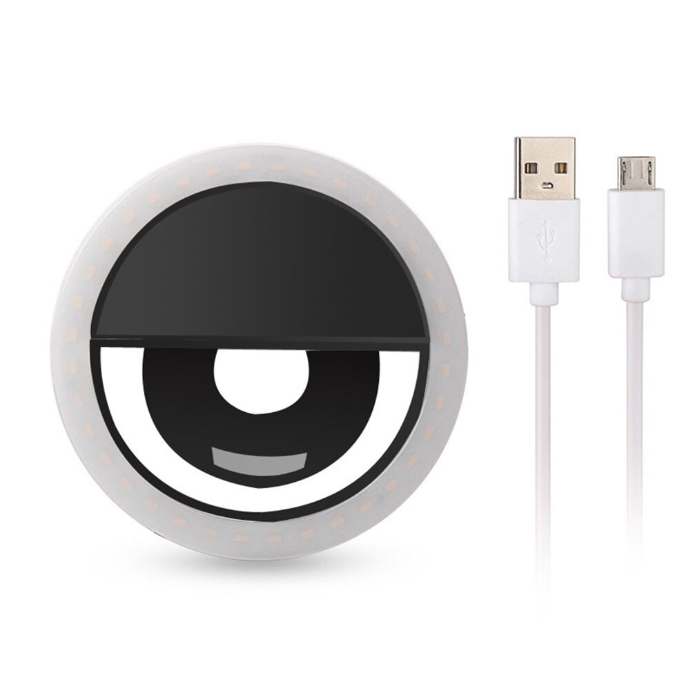 Usb Lading Selfie Flash Led Camera Telefoon Fotografie Ring Licht Voor Telefoons Tabletten: Black