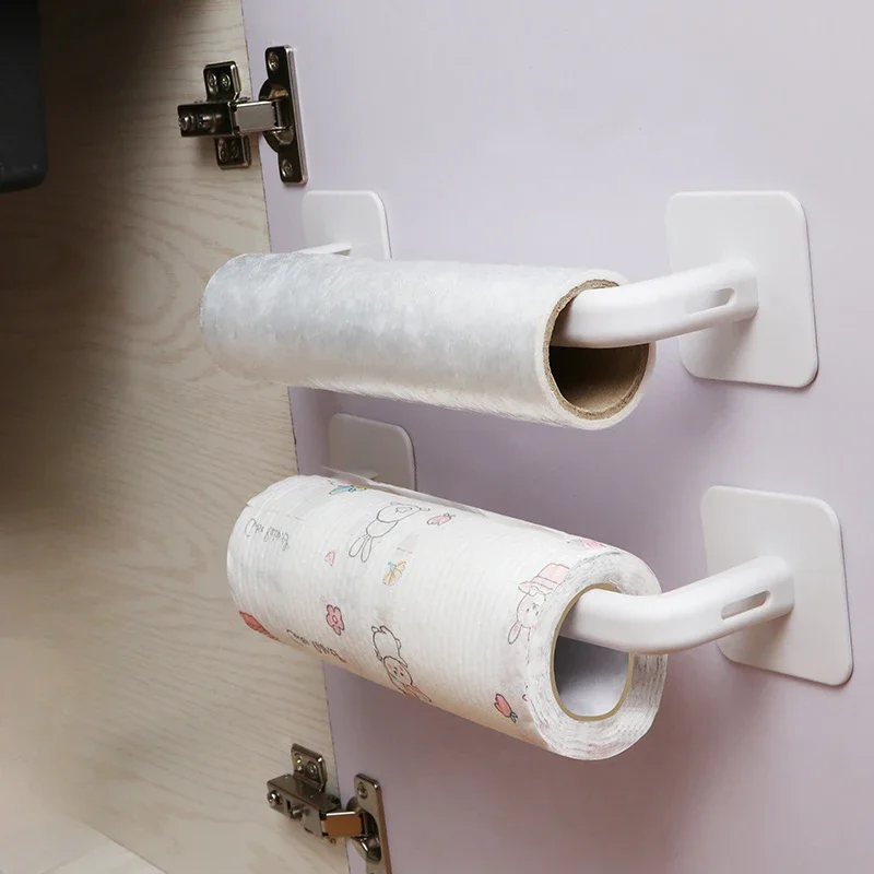 Portarrollos de papel higiénico adhesivo, organizador de montaje en pared, soporte de almacenamiento para cocina y baño, dispensador de toallas de papel sin taladro, 1/2 Uds.