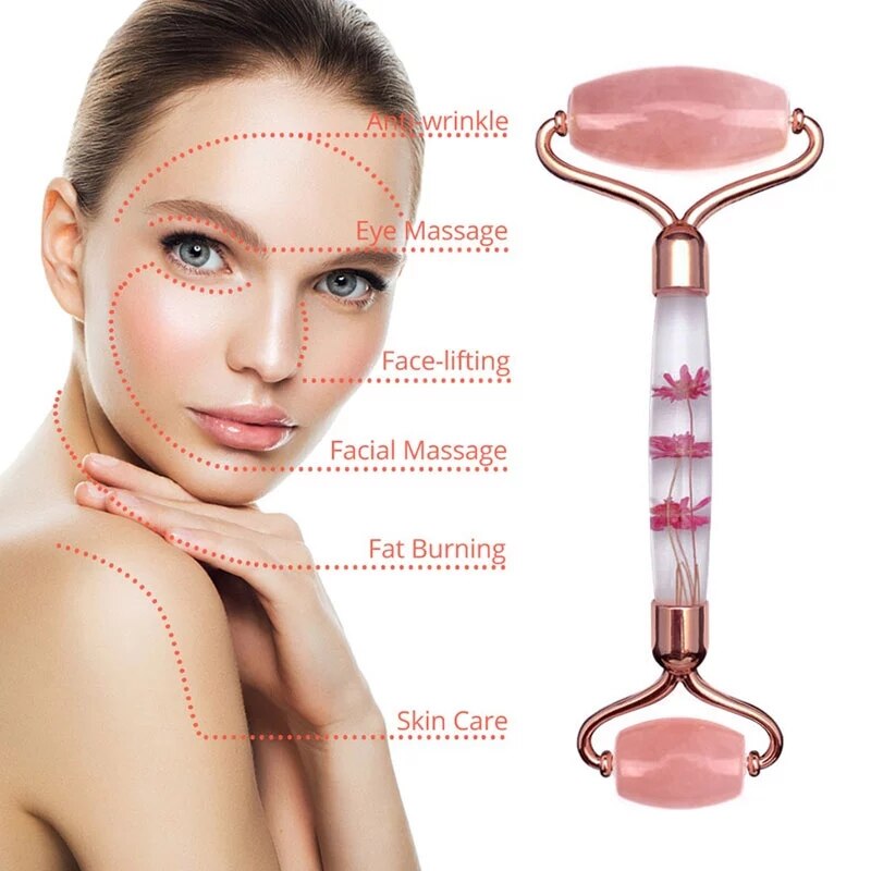 Natuurlijke Jade Massager Rose Flower Quartz Roller Anti-Rimpel Gezicht Lift Body Huid Ontspanning Beauty Hals Dunne Gezondheidszorg tool