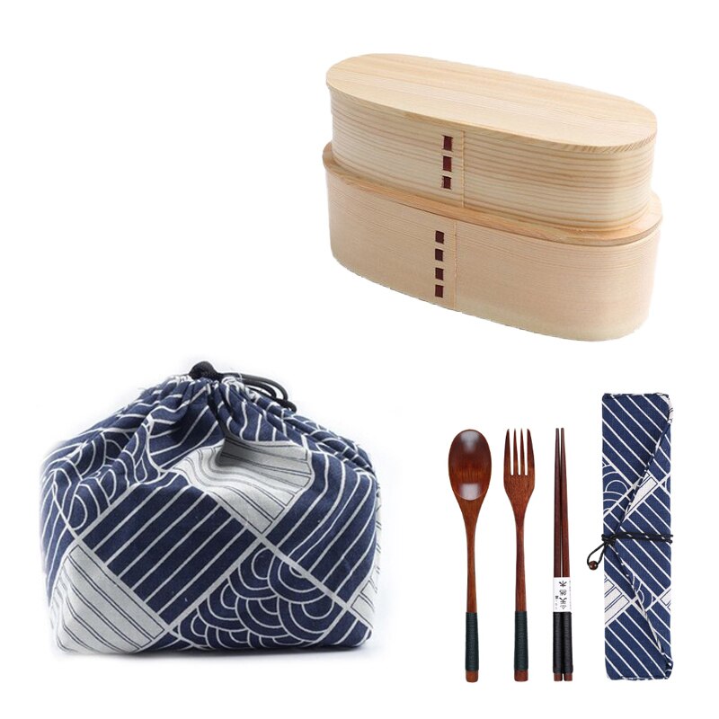 Unibird houten lunchbox, draagbare japanse stijl bentobox, studentencompartiment, voedselcontainer voor cmaping, picknickserviesset: D2