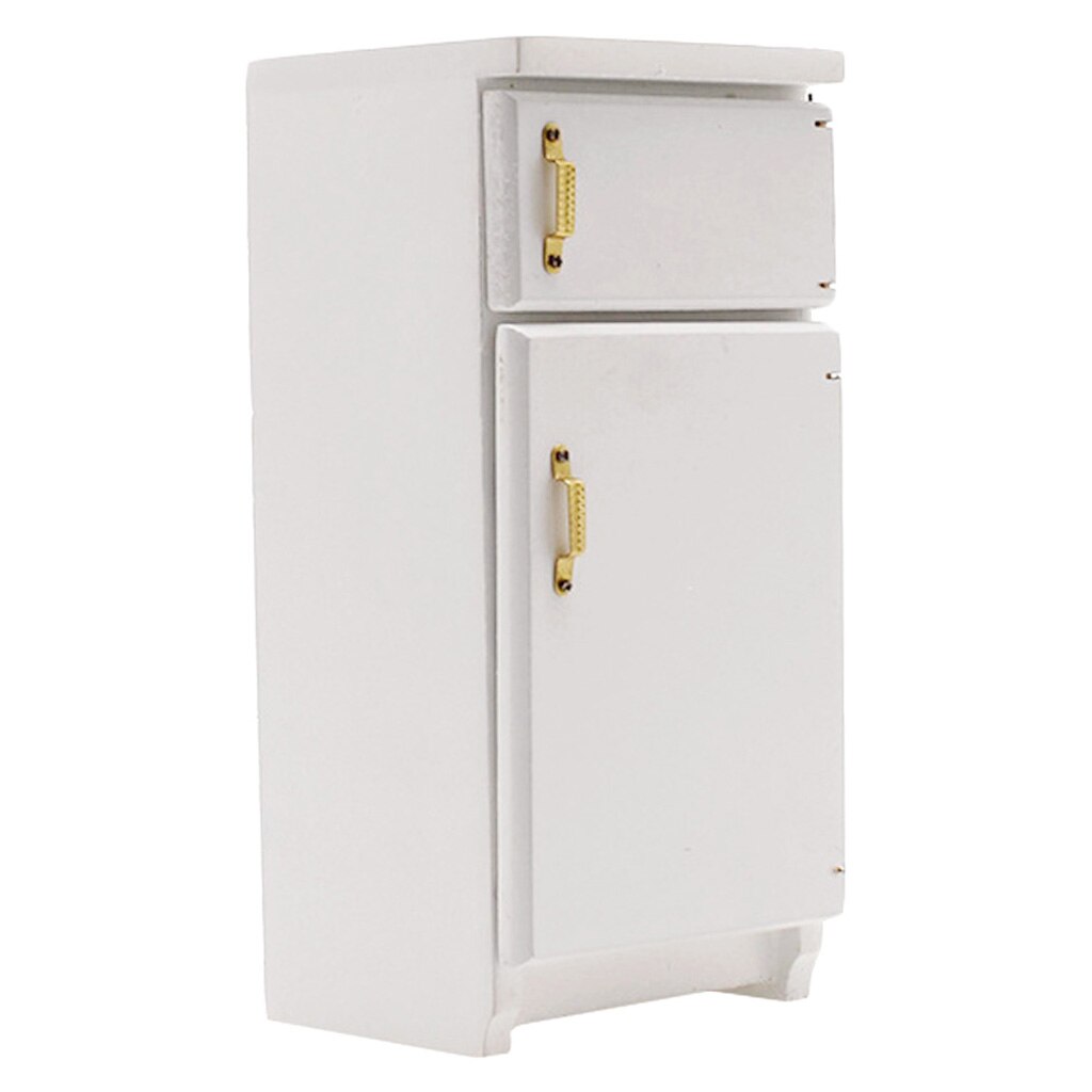 Mini poppenhuis koelkast houten compacte poppenhuis meubels mini koelkast voor kinderen peuter poppenhuis accessoires (wit)