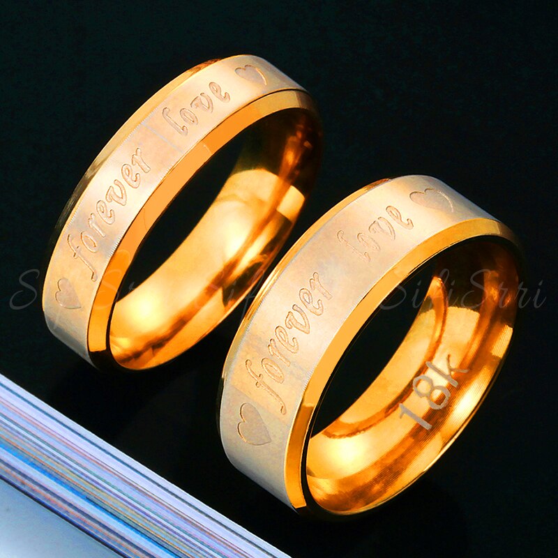 1 Pcs Rvs Heart Forever Love Gegraveerd Paar Ringen Vrouwen Mannen Gold Engagement Paar Set Ring Promise Sieraden