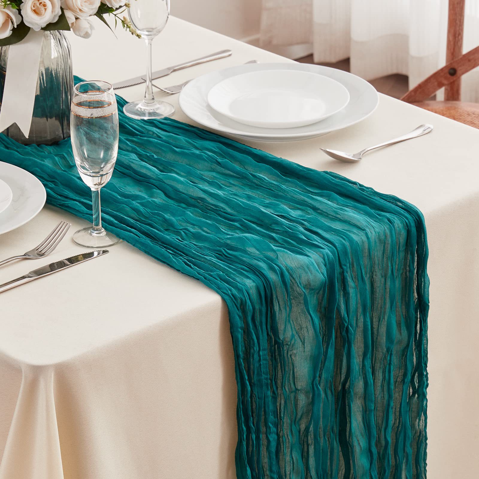 Camino de mesa semitransparente de gasa verde salvia, estilo rústico Vintage campestre para decoración de mesa de comedor, de Navidad y boda
