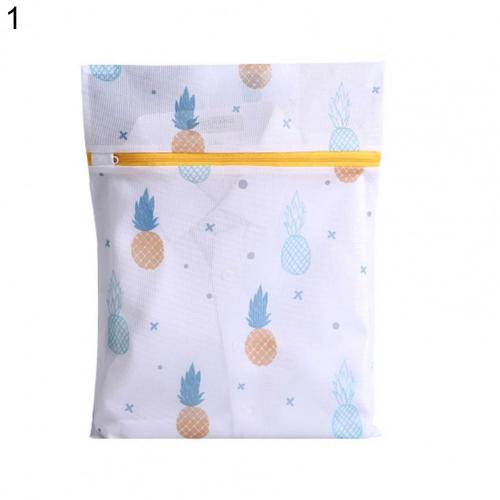 Bolsa de lavandería de poliéster, bolsas para lavar la colada, estampado de plantas, con cremallera, bolsa de rejilla para la ropa sucia, lavadoras, 6 tamaños: Pineapple 1