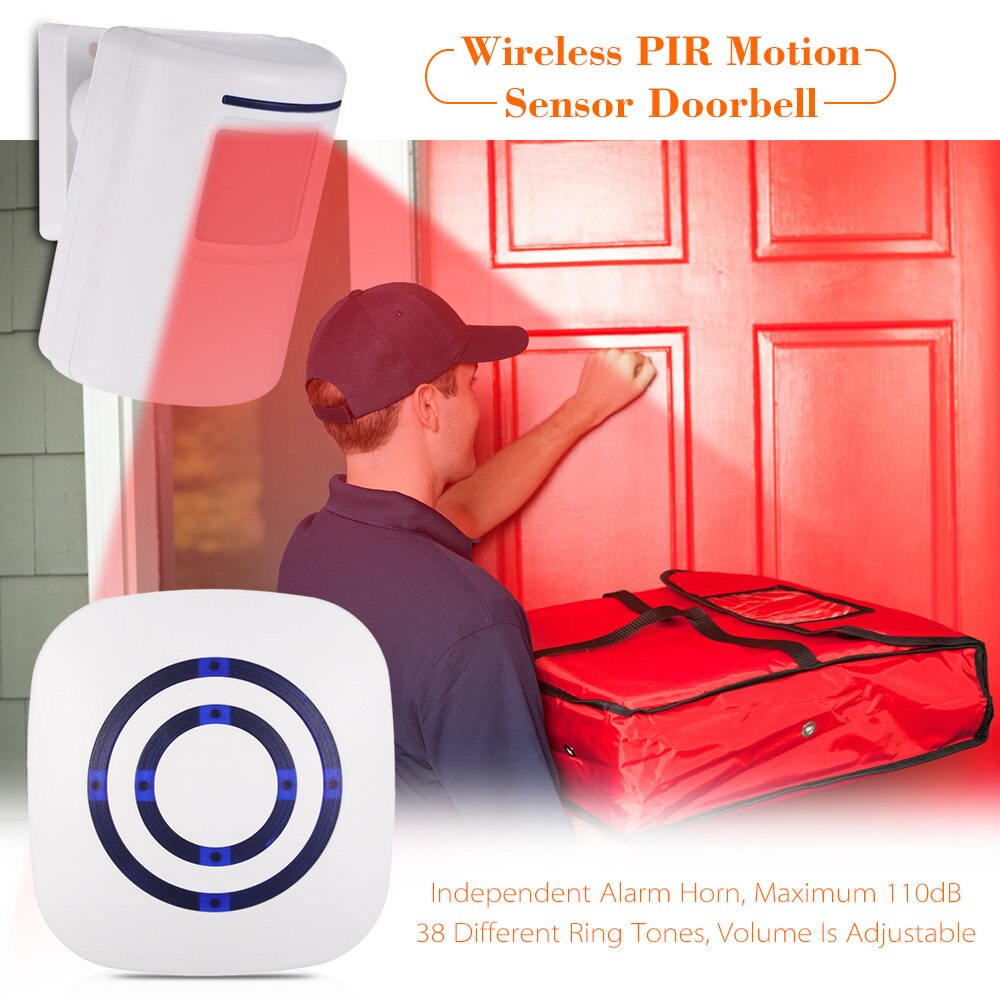 Human Body Induction Smart Doorbell Sensor and Receiver Motion Sensor Alarm Wireless Driveway Alert Home Security System