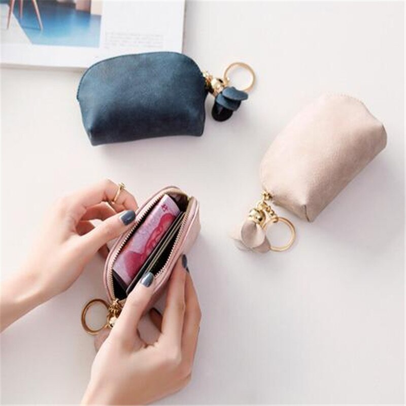 Flower Coin Purse Women PU Leather Small Mini Wallet Credit Card ID Holder With Key Ring Ladies Change Bag Clutch Bags Handbag