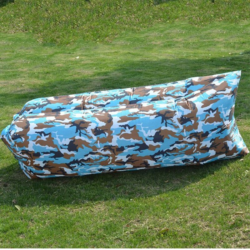 Trending god havesofa hurtig oppustelig luftsovesofa uopløselig airbag lazy bag strand lounge sofa stol sæde: Himmelblå camouflage