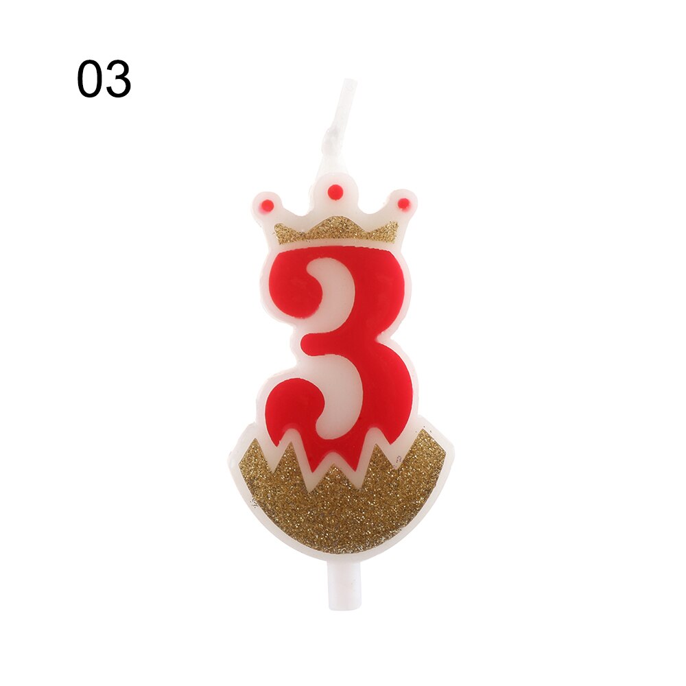 1PC 0-9 Numbers Cake Topper Birthday Wedding Digital Crown Candles Gold Red Number Party Supplies DIY Decoration for Baking: 3