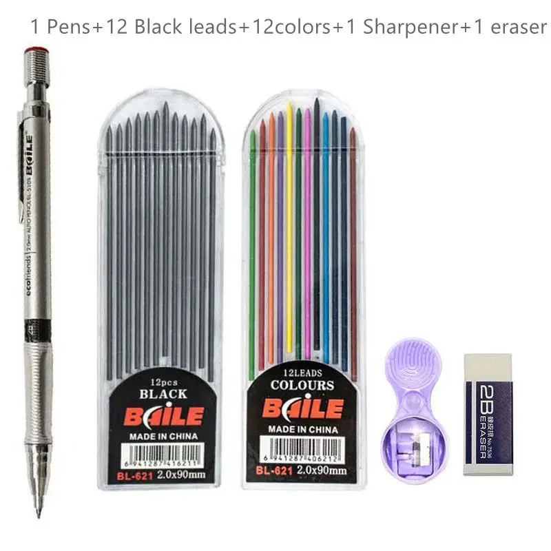 2.0mm Mechanical Pencil Set 2B Automatic Pencils with Color/Black Lead Refills for Draft Drawing, Writing, Crafting, Art Sketch: Mixed Color