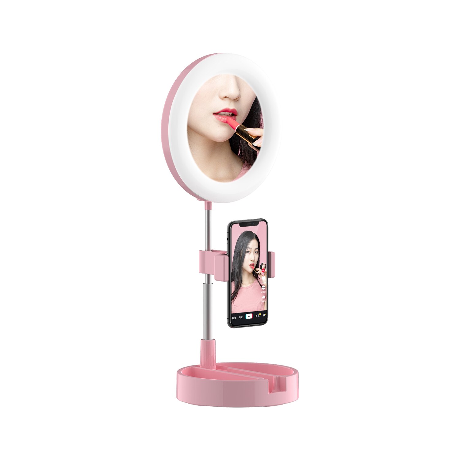 Pieghevole LED Selfie Anello di Luce Scrivania Telefono Video Fotografia Lampada Anello di Luce di Riempimento 64 perline lampada A LED Max di lavoro Per telefoni G3: Colore rosa