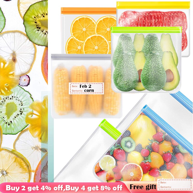 Reusable Food Container Bags Large Reusable Freezer Bags BPA Free, Leak Proof Plastic Gallon Bags For Fruit And Vegetable Snacks