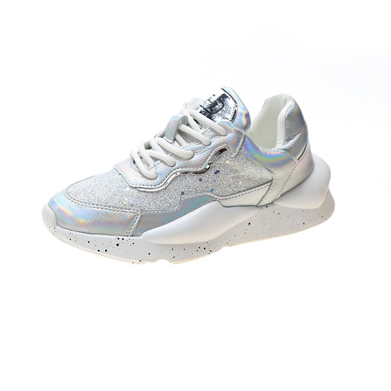Fujin dames sneakers lente pailletten platform ademende dikke schoenen dames ins dikke bodem dames casual schoenen: Wit / 5.5