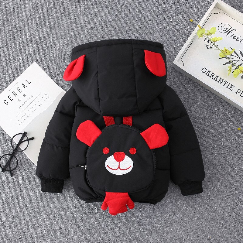 Winter Baby Meisjes Hooded Cartoon Beer Katoen Gewatteerde Warme Jassen Kids Sneeuw Wear Jongens Bovenkleding Kinderen Parka Jassen Casaco: Black / 12m