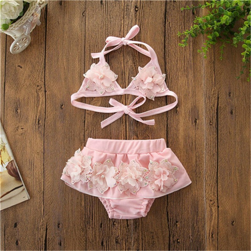 Traje de baño de flores para niñas, conjunto de Bikini a la , ropa de playa,
