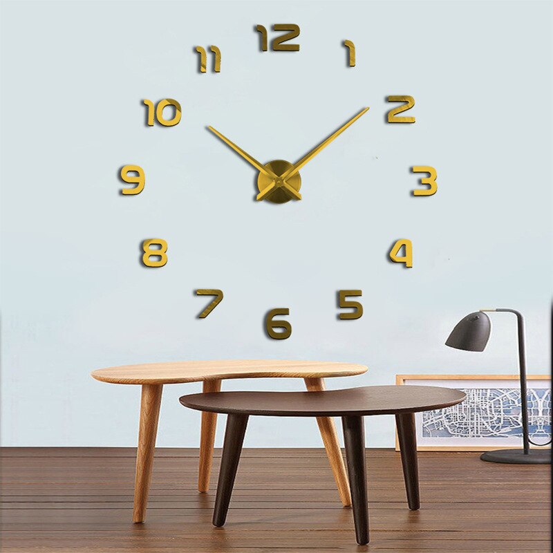 Horloge murale 3D numérique, grand autocollant en acrylique, silencieuse, bricolage moderne pour décoration de maison et salon: Gold / 70-90cm