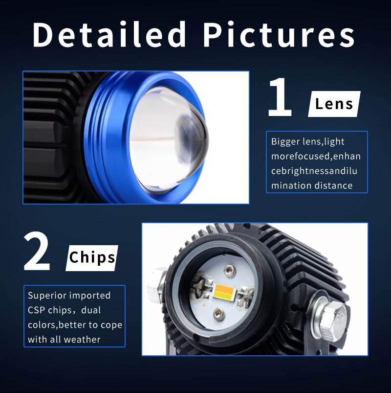 2 stk lastbil bil motorcykel universal offroad led arbejdslys projektor linse spotlight fjernlys hvid gul 4 x 4 scootere atv