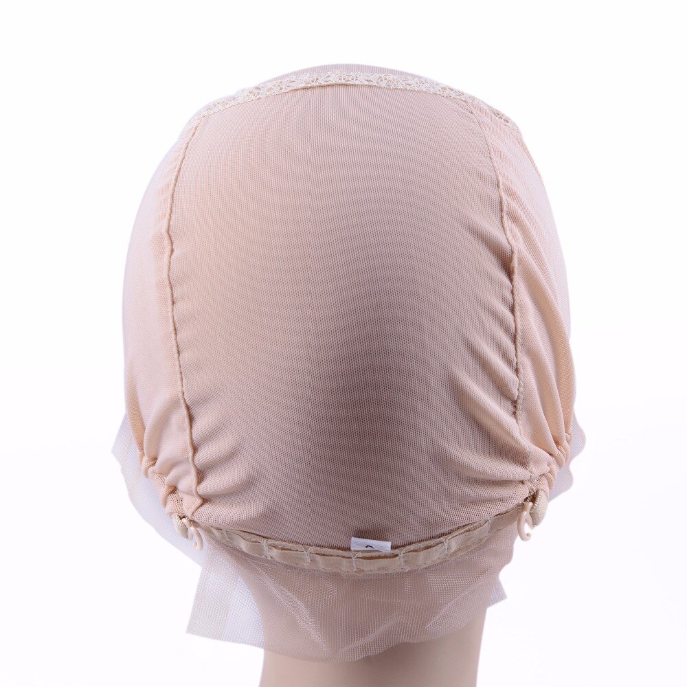 Bonnet de perruque en dentelle de couleur Beige, pour la fabrication de perruques avec sangle réglable, casquette de tissage sans colle