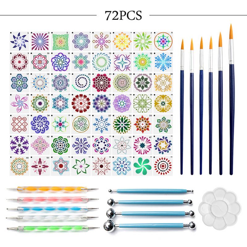 72pcs Mandala Dotting Tools Set for Painting Rock Multifunction Embossing Stencil Acrylic Stick Drawing Brush