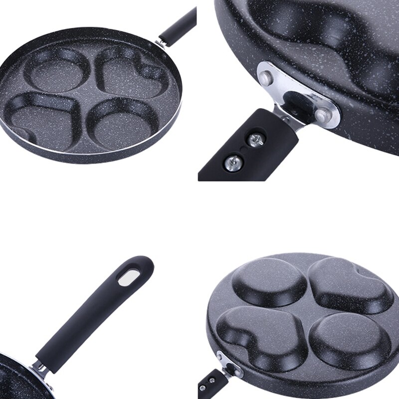 Hartvormige Non-stick Koekenpan Vier-Gat Voor Eieren Ham Pan Cake Maker Geen Olie- rook Ontbijt Grill Pan Kookpot