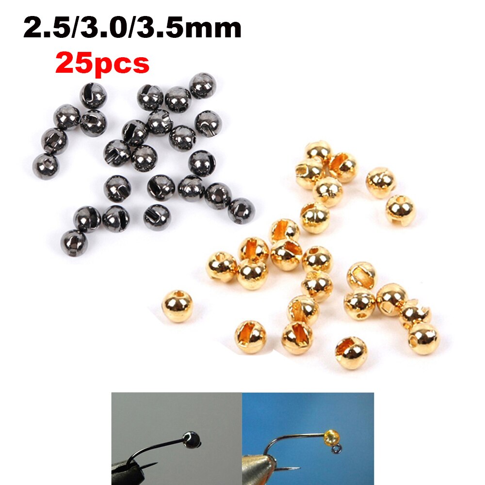 25PCS Nice Tungsten Alloy Slotted Bead Fly Tying Material Fast Sinking Gilded Fly Tying Beads Fishing Accessory